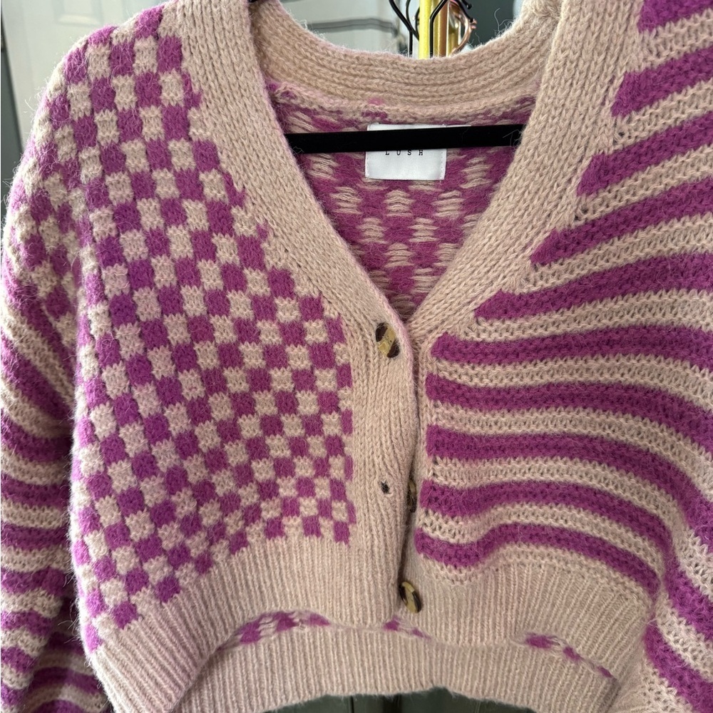 Lush cardigan stripes and checkers size small - Picture 4 of 6